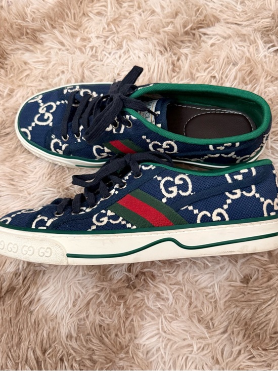 Gucci Navy GG Canvas Low-Top Sneakers with Green Trim and Red Web Stripe - Picture 6 of 6
